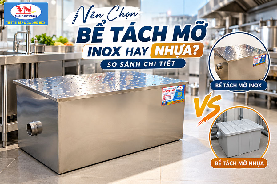 Bể tách mỡ inox được nhiều nhà hàng lựa chọn nhờ khả năng chịu nhiệt và thuận tiện vệ sinh.